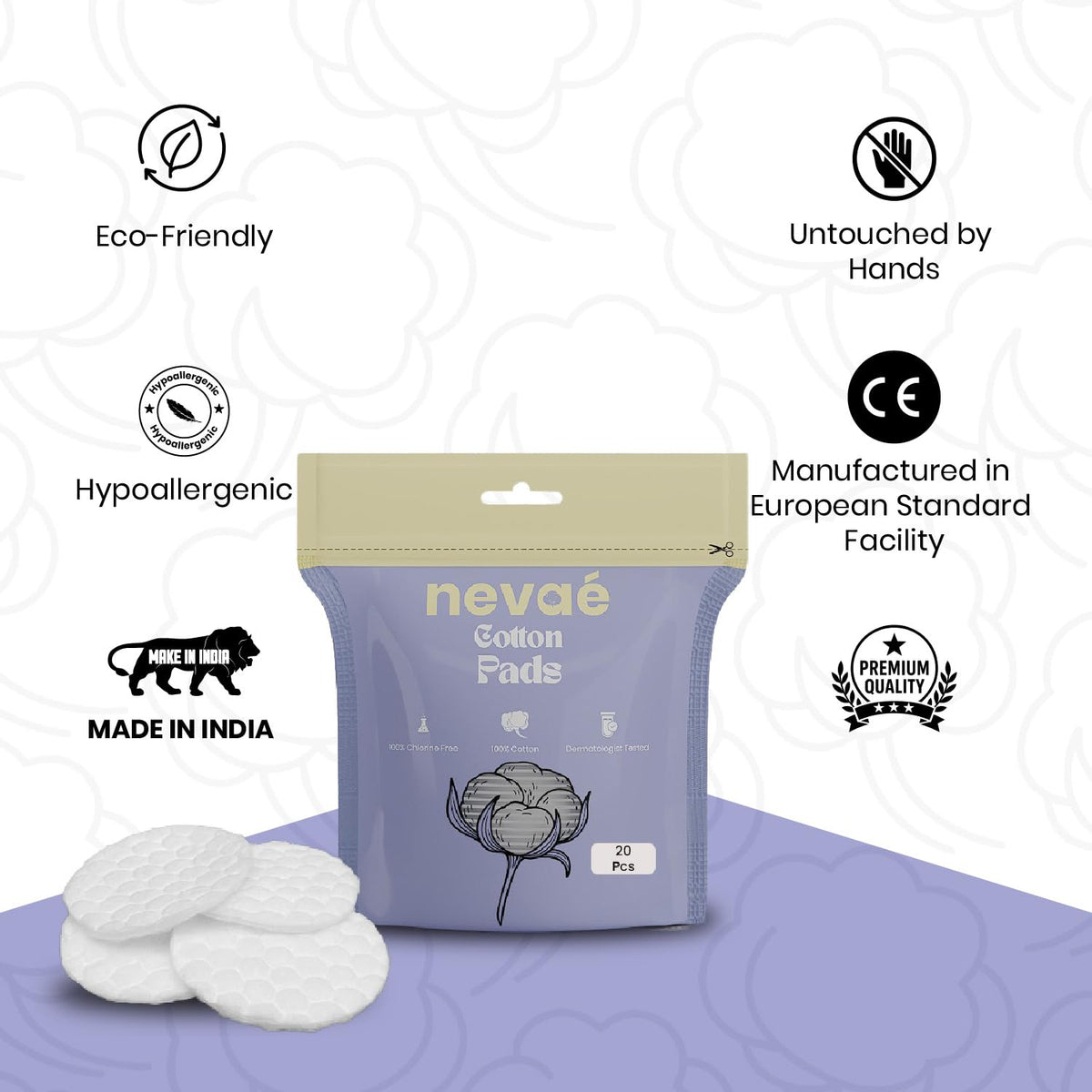 Premium Soft Facial Cotton Pads (Pack of 4-20 Pcs each)