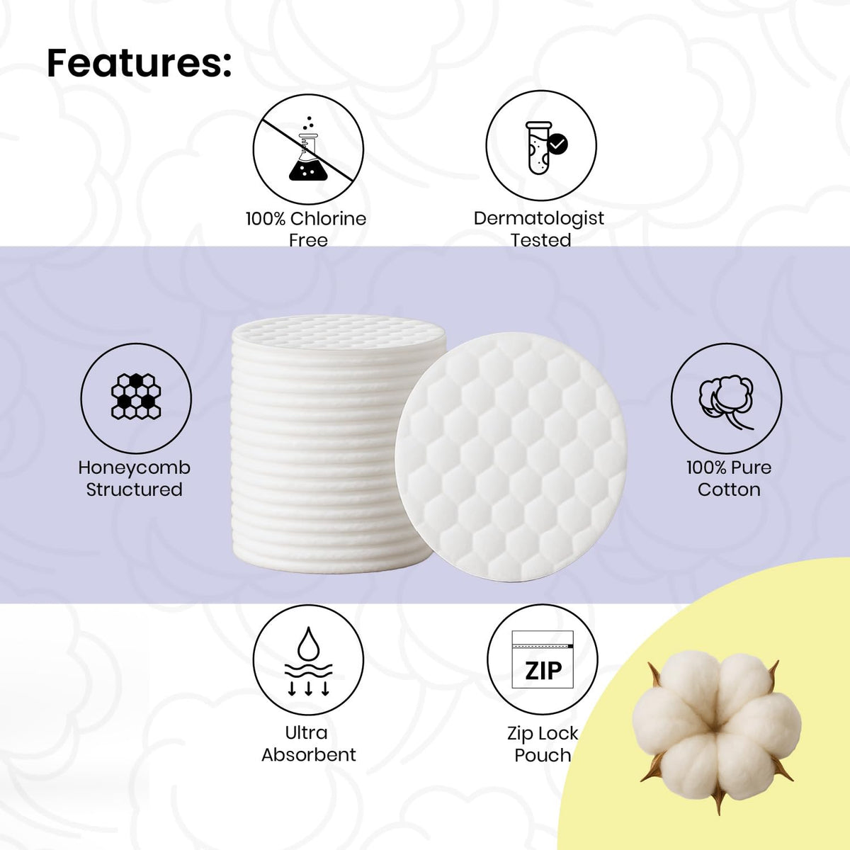 Premium Soft Facial Cotton Pads (Pack of 4-20 Pcs each)