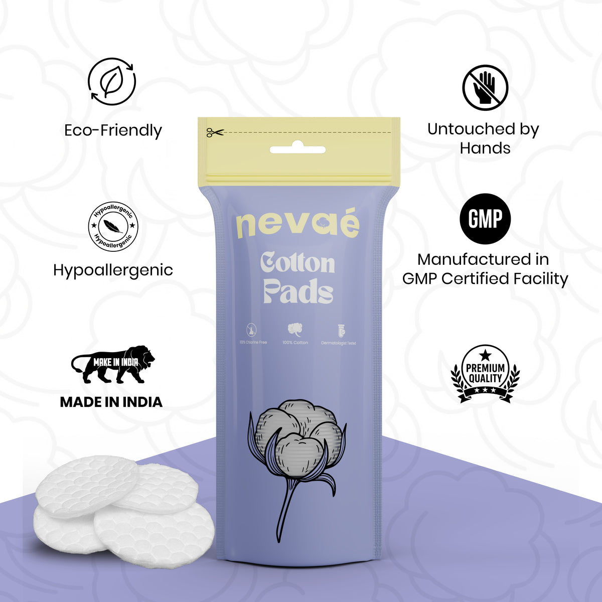 Premium Soft Facial Cotton Pads  (Pack of 2-50 Pcs each)