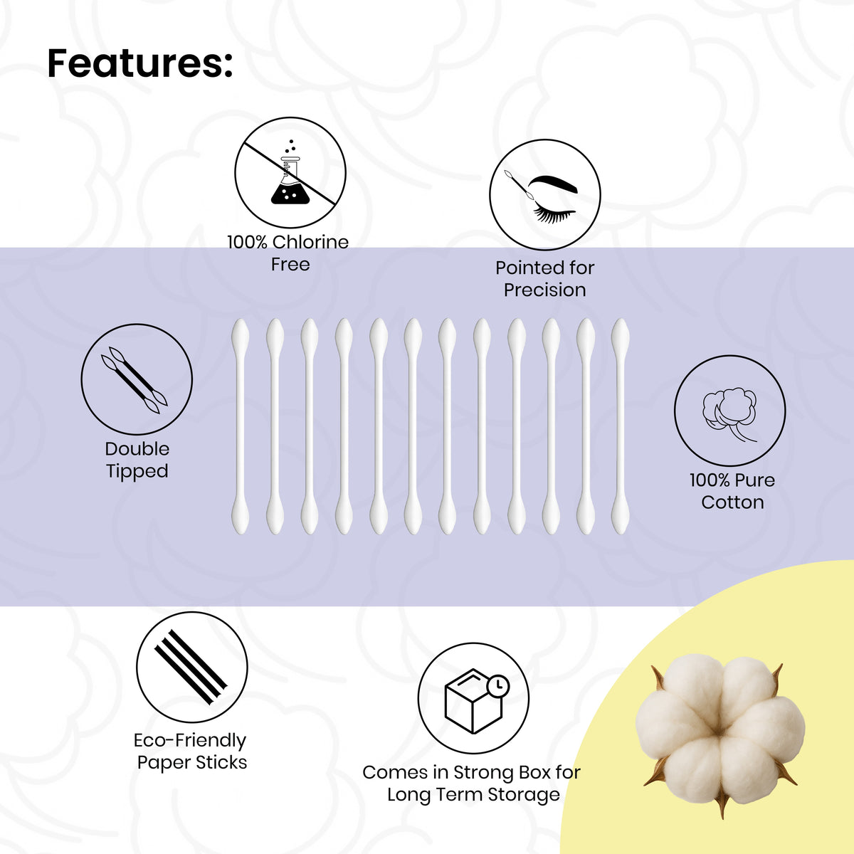 Cotton Beauty Buds – Double Tipped, 100 Sticks